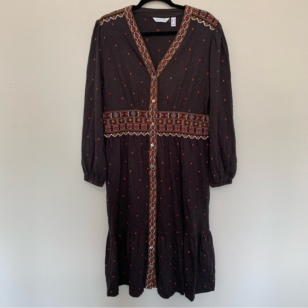 Embroidered Black Midi Dress